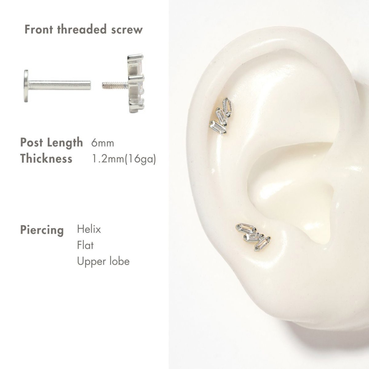 Tri Baguette Flat Back Stud