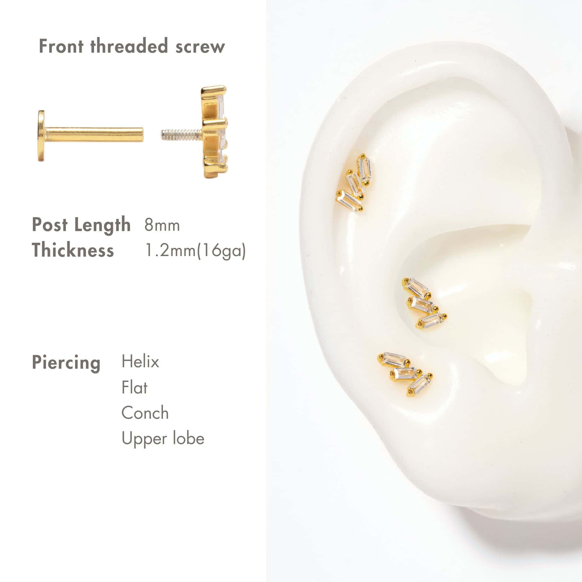 Tri Baguette Flat Back Stud