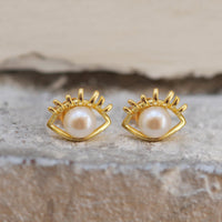 Hamsa Eye Pearl Stud Earrings, Earrings - AMY O. Jewelry