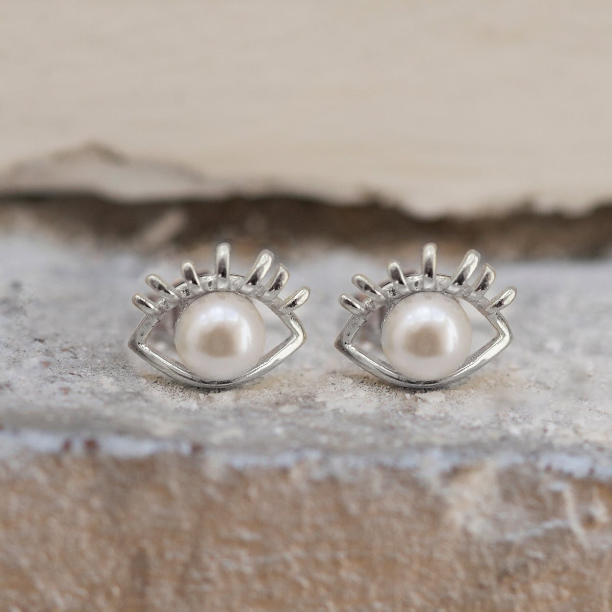 Sterling Silver Pearl Hamsa Eye Studs