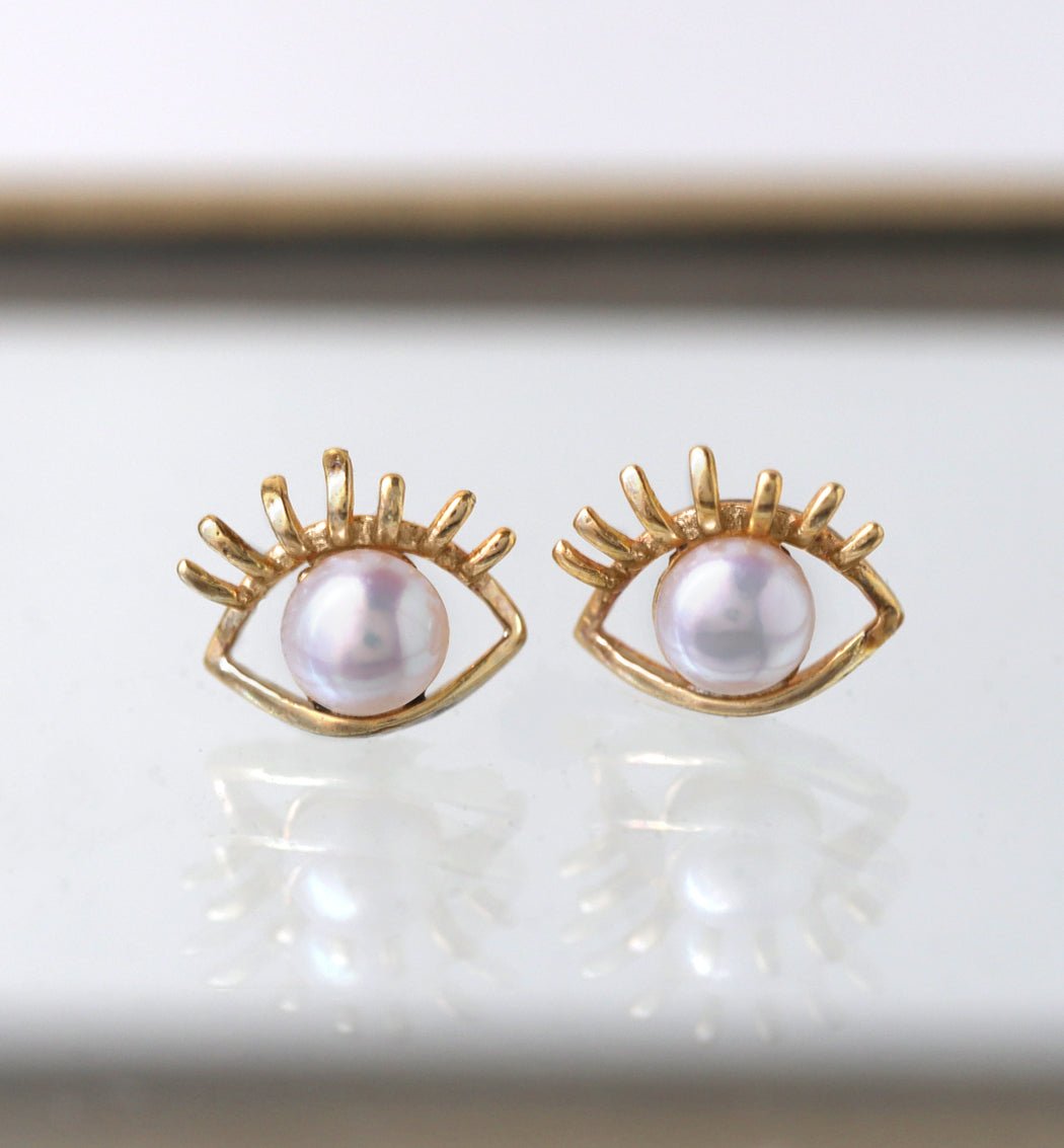 Hamsa Eye Pearl Stud Earrings, Earrings - AMY O. Jewelry