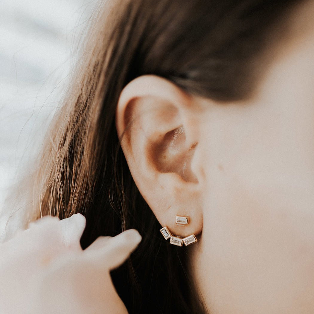 14K Gold Vermeil Baguette Ear Jacket Earrings