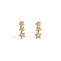 Gold Three Star Stud Earrings