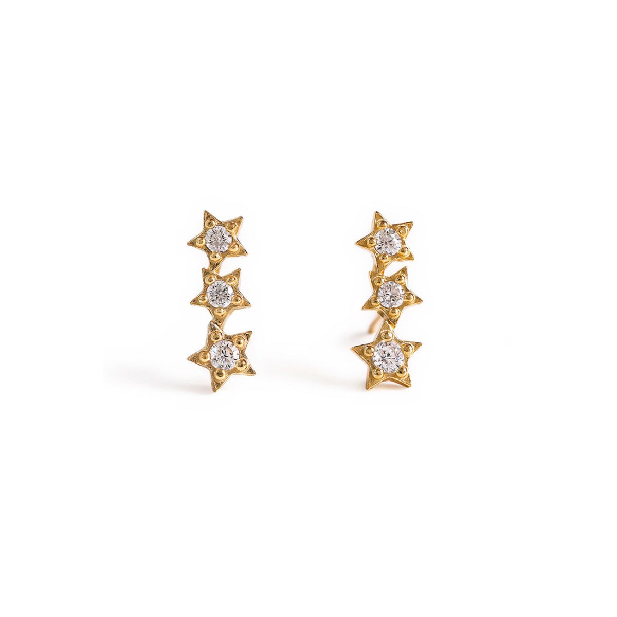 Gold Three Star Stud Earrings