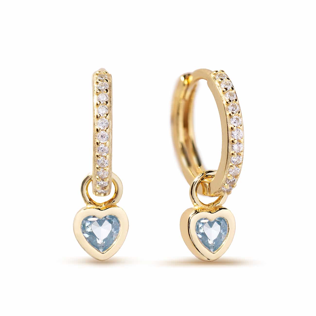 Dangling Heart Pave Huggie Hoops Aquamarine