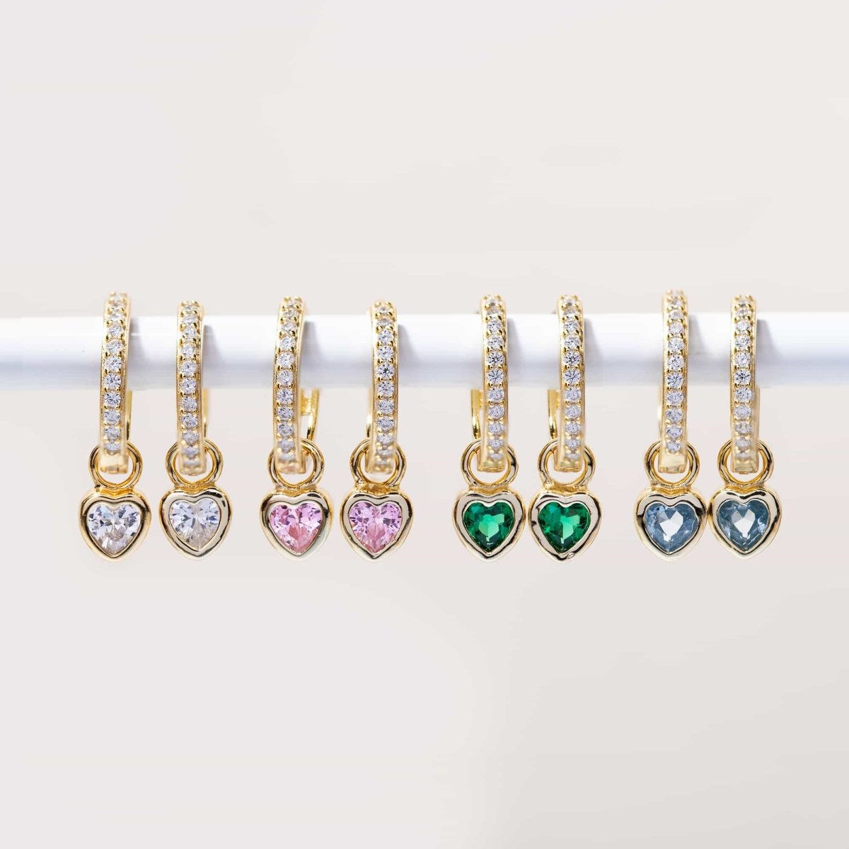 Dangling Heart Pavé Huggie Hoops Emerald