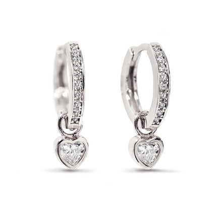 Dangling Heart Pave Huggie Hoops