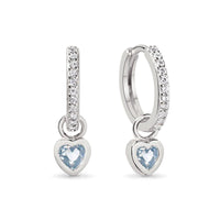 Dangling Heart Pave Huggie Hoops Aquamarine