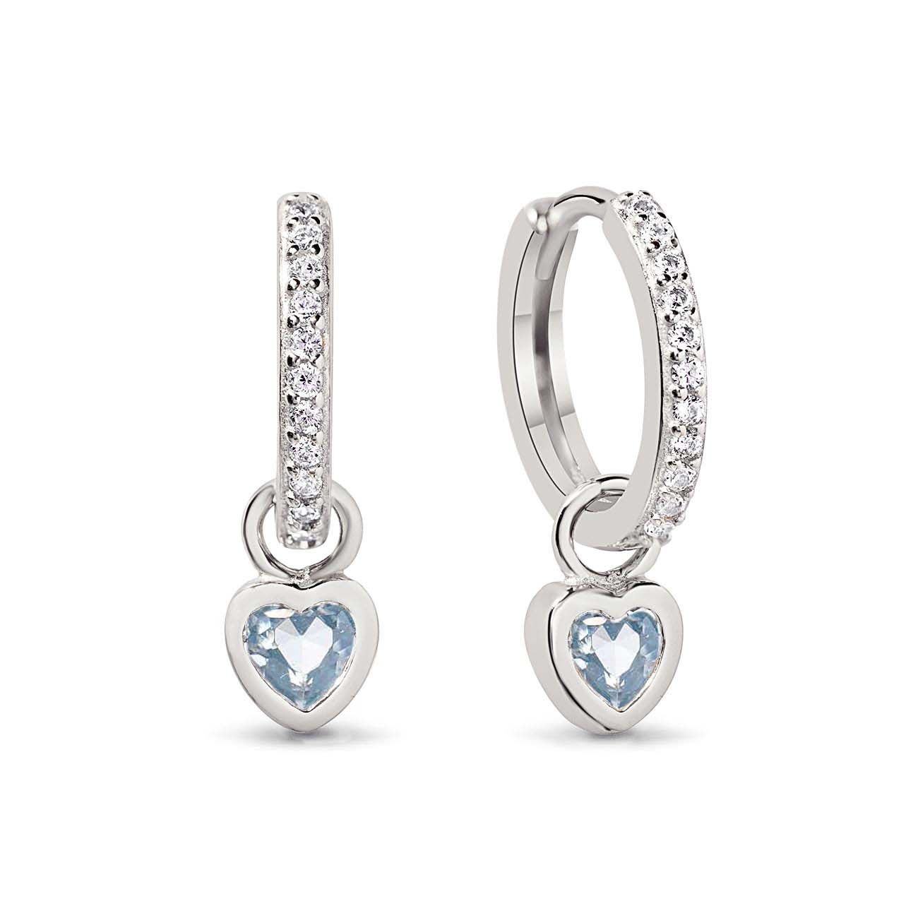 Dangling Heart Pavé Huggie Hoops Aquamarine