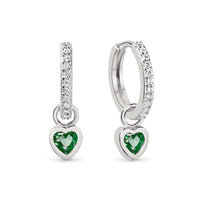 Dangling Heart Pave Huggie Hoops Emerald