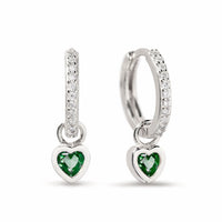 Dangling Heart Pave Huggie Hoops Emerald