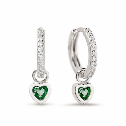 Dangling Heart Pave Huggie Hoops Emerald