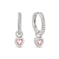 Dangling Heart Pave Huggie Hoops Pink Sapphire