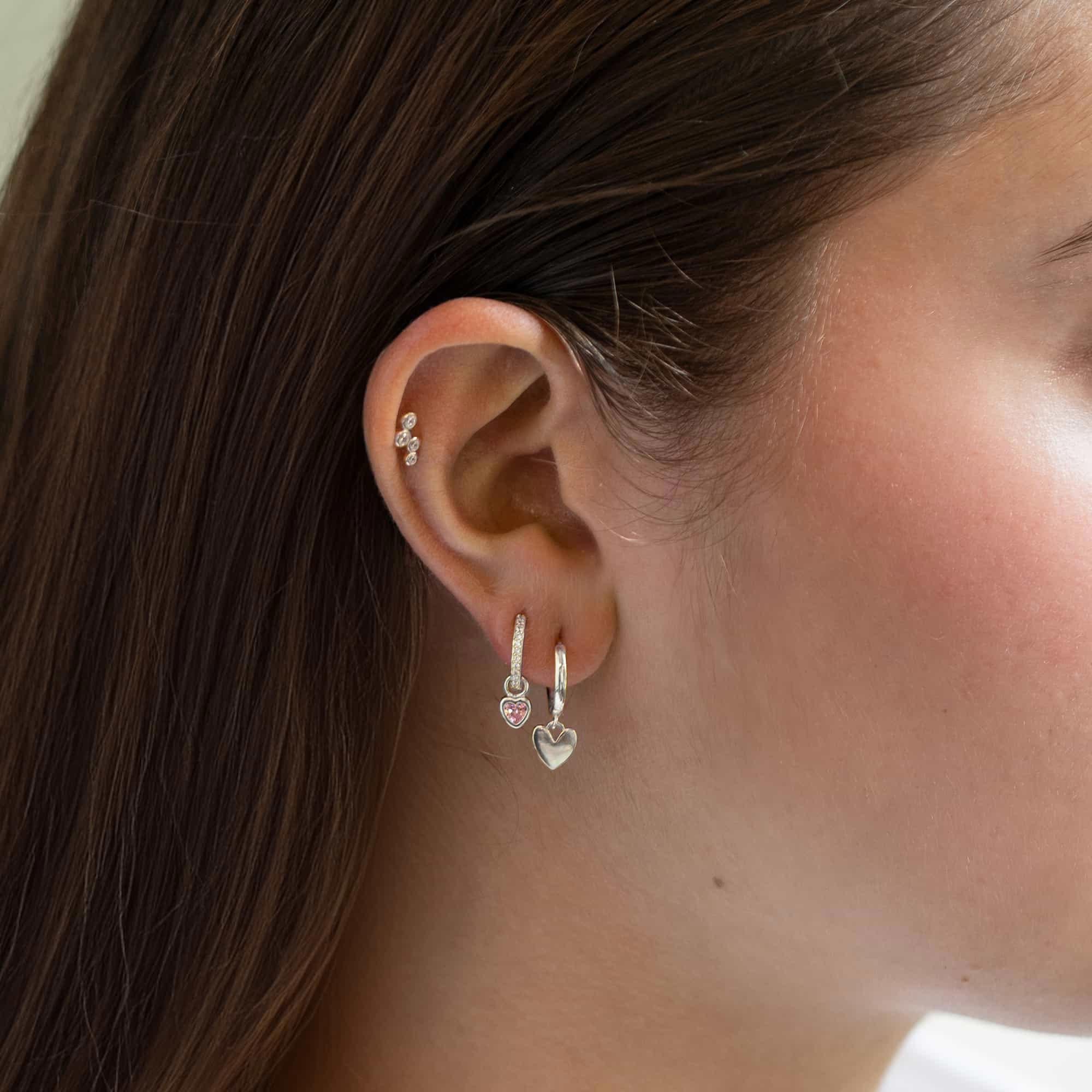 Dangling Heart Pavé Huggie Hoops Pink Sapphire