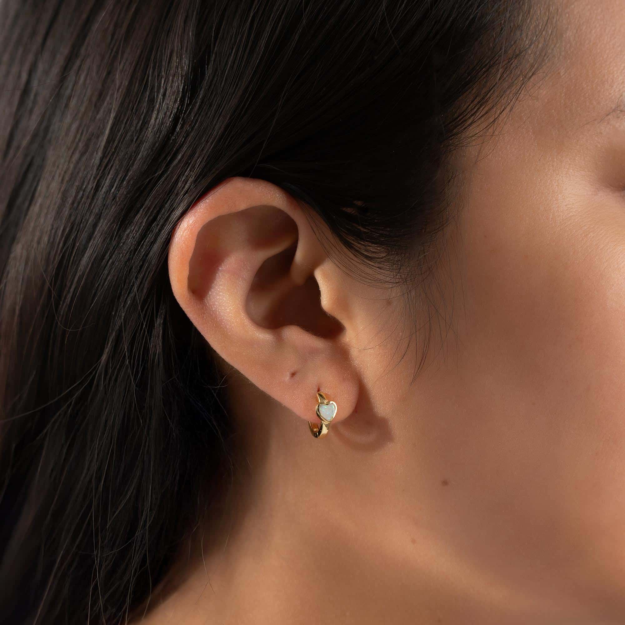 Opal Heart Inlay Huggies