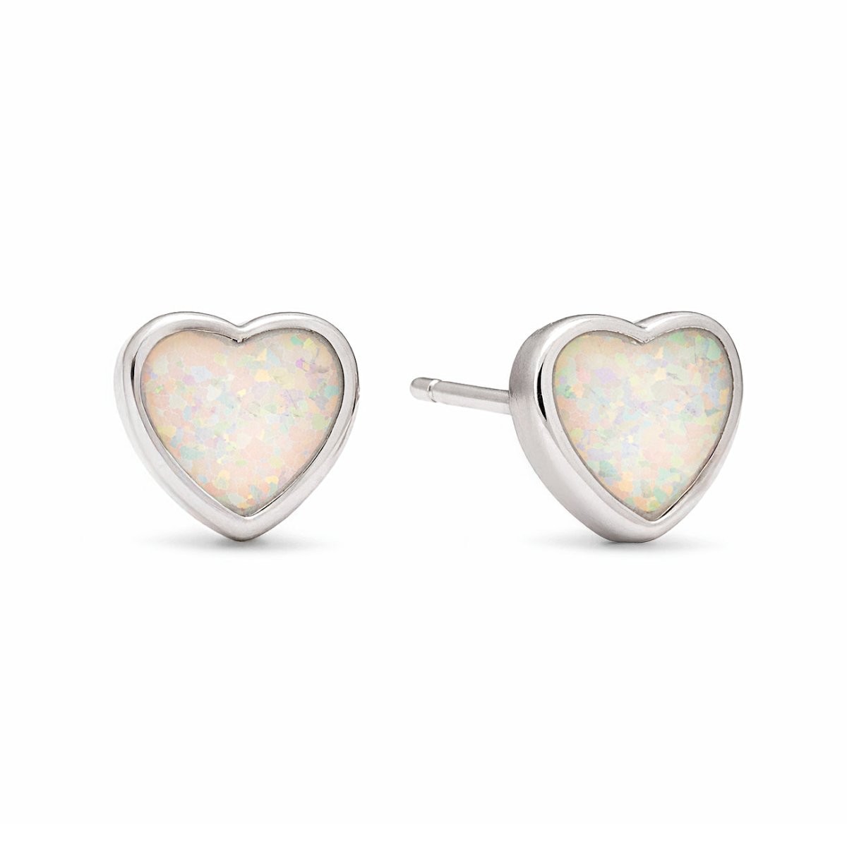 Opal Heart Bezel Studs