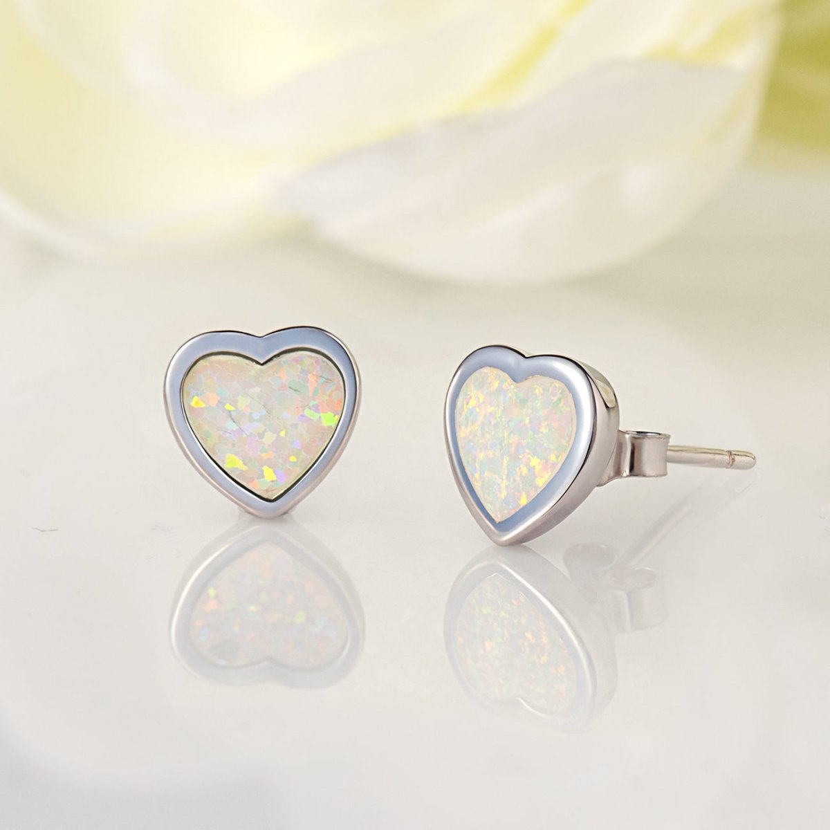 Opal Heart Bezel Studs