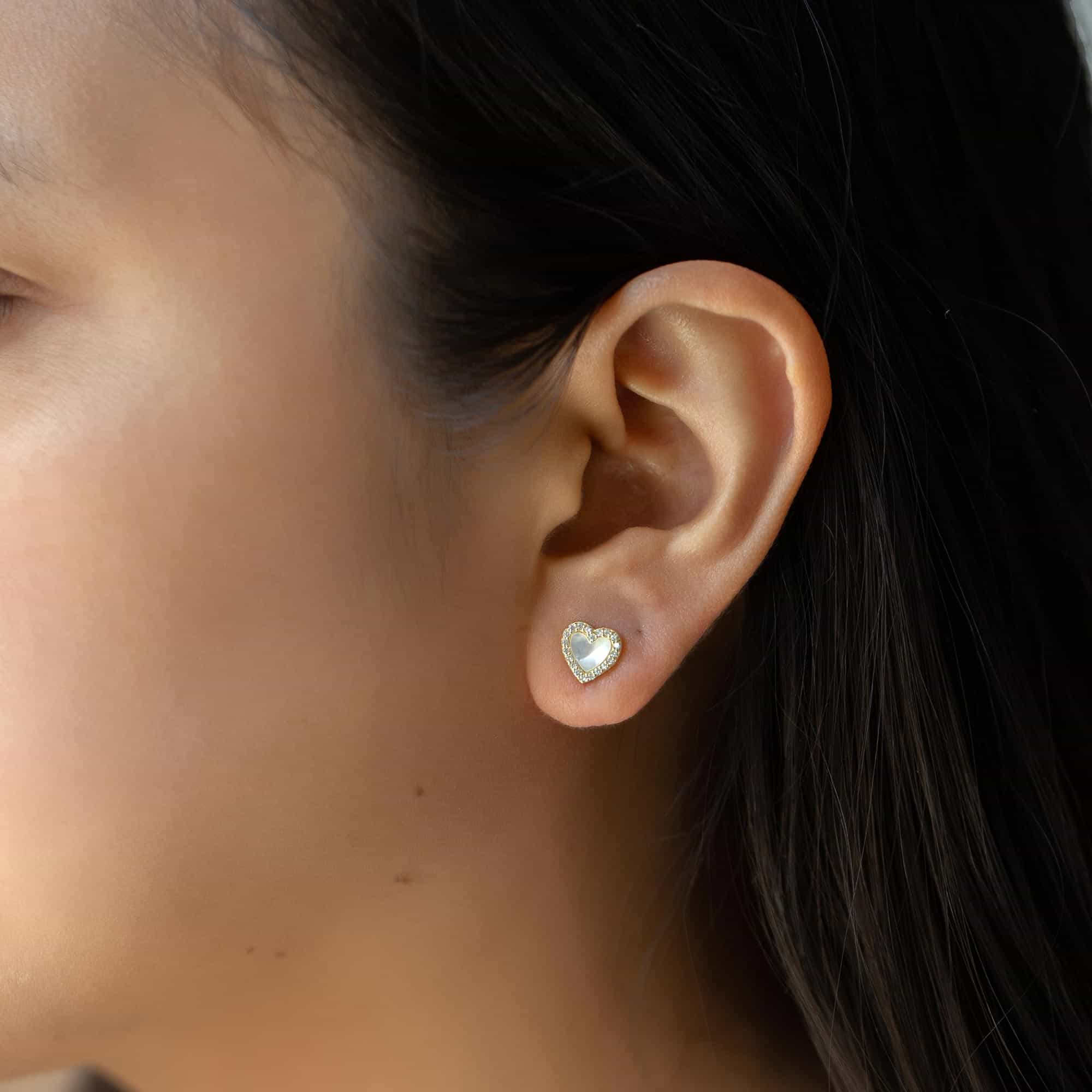 Mother of Pearl Halo Heart Studs