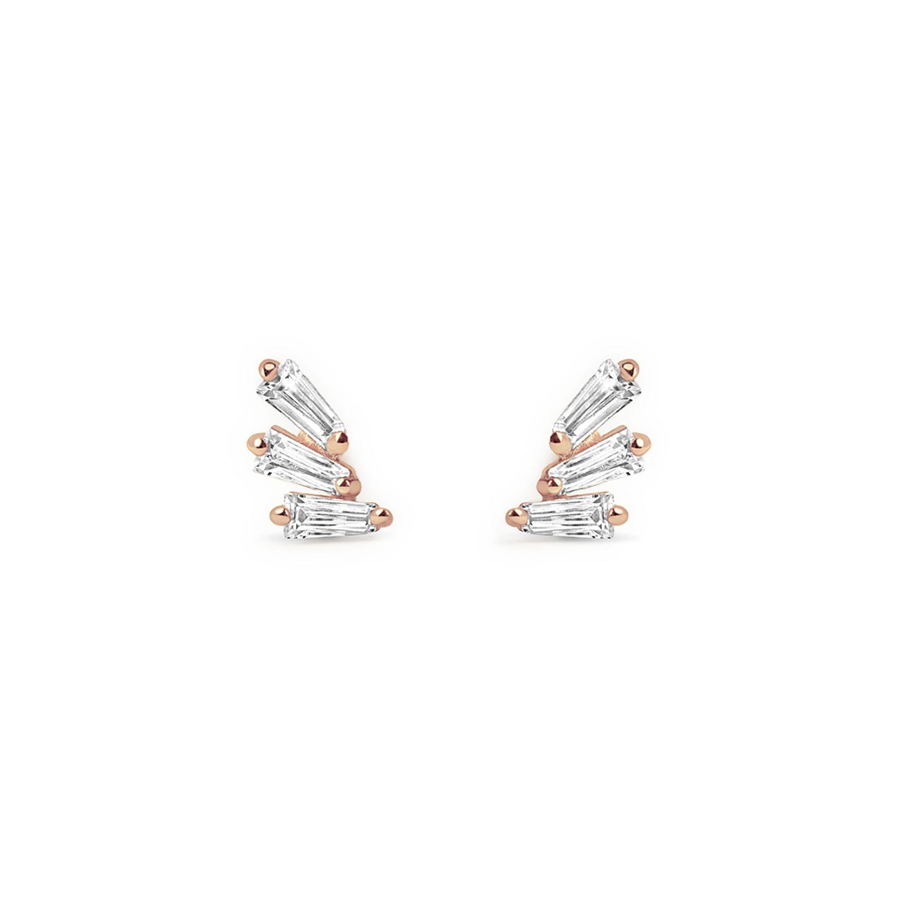 Tri Baguette Stud Earrings