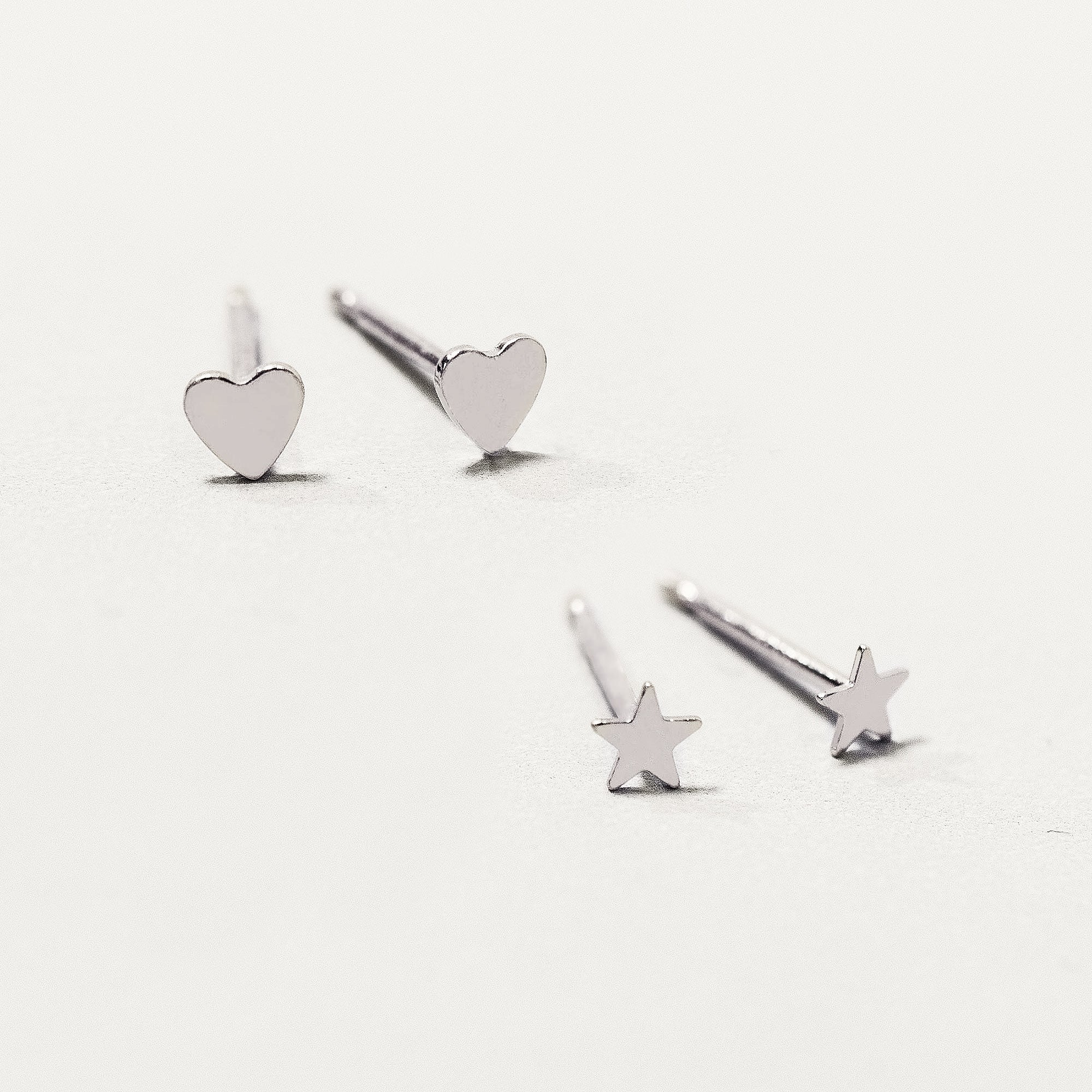 Tiny Star + Heart Studs Set
