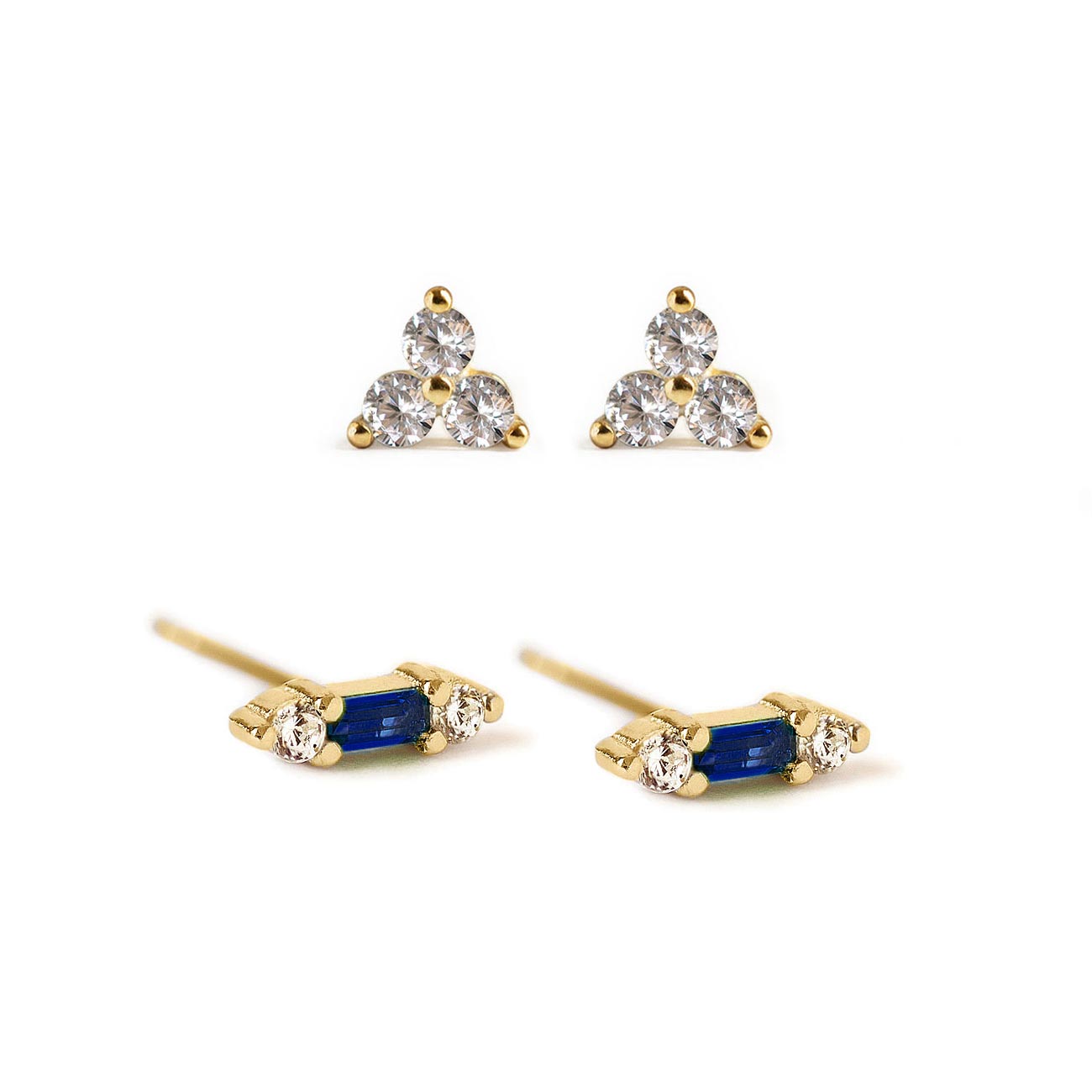 Gemstone Bar + Clover Studs Set Blue Sapphire