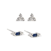 Gemstone Bar + Clover Studs Set Blue Sapphire