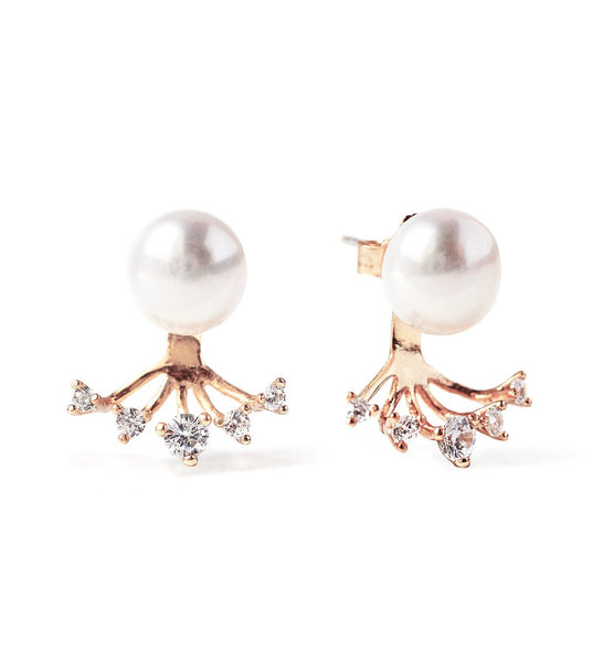 Cultured selling Pearl Earrings w Flower Jackets