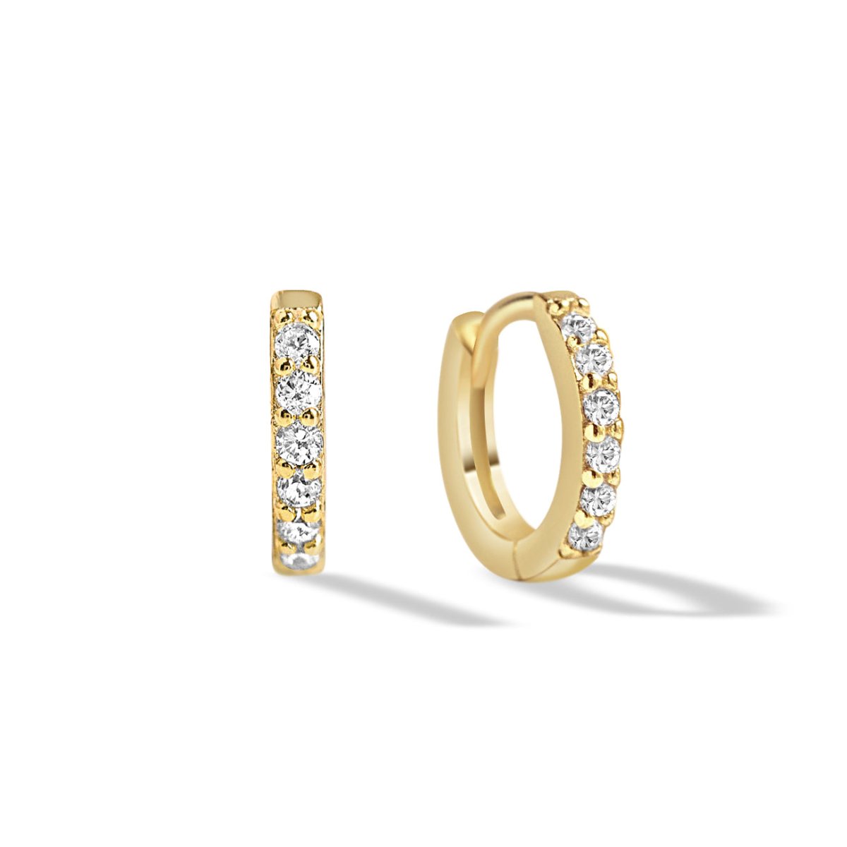 Gold Pave Huggie Earrings with CZ Crystals 