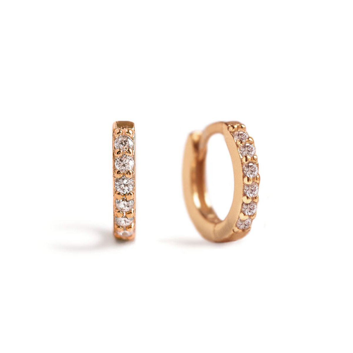 Rose Gold Pave Huggie Earrings with CZ Crystals 