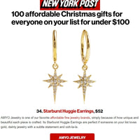 AMYO gold starburst huggie earrings appear on New York Post article for being one of the" 100 affordable Christmas gifts for everyone on your list for under $100"