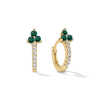 Gold Clover Gemstone Huggie Earrings Emerald