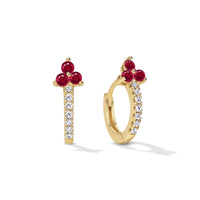 Gold Clover Gemstone Huggie Earrings Ruby