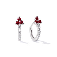 Sterling Silver Clover Gemstone Huggie Earrings Ruby