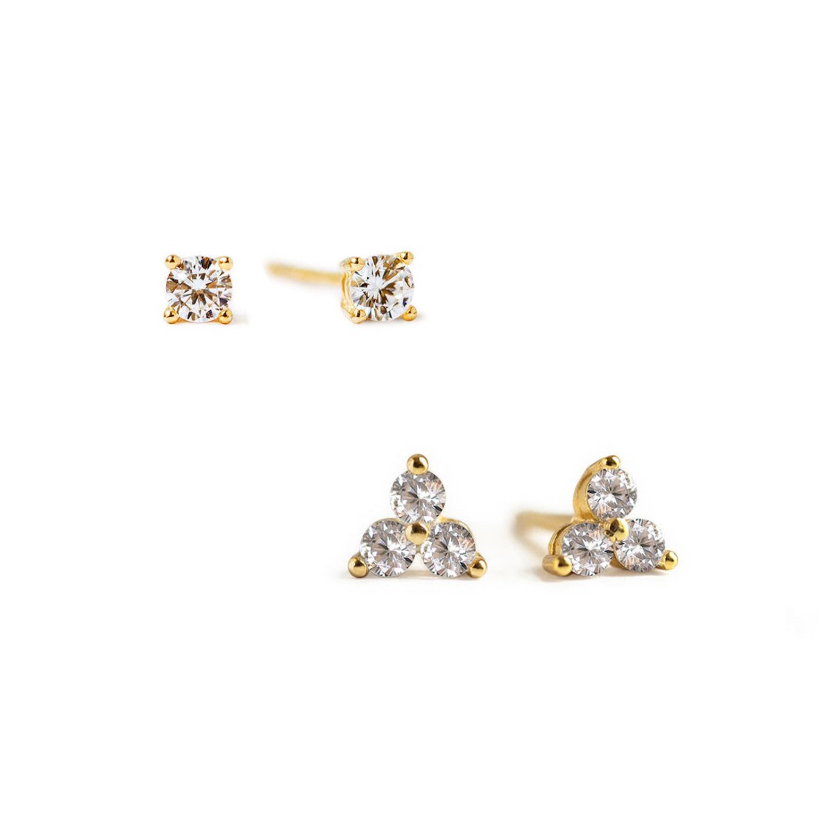 Gold Vermeil Tiny Clover Pave Studs Set