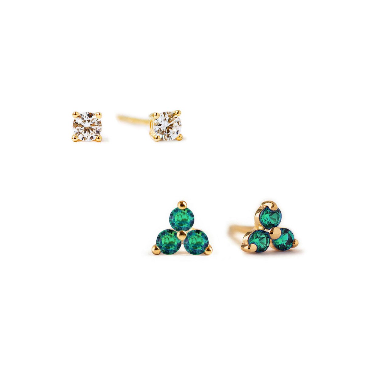 Gold Vermeil Birthstone Studs Set Emerald