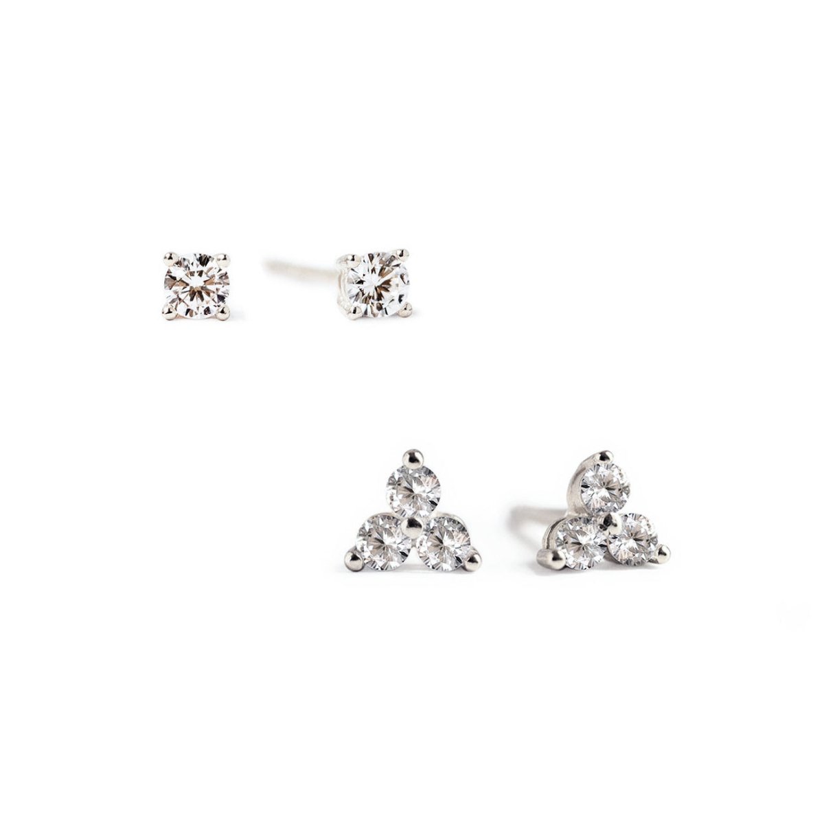 Sterling Silver Tiny Clover Pave Studs Set