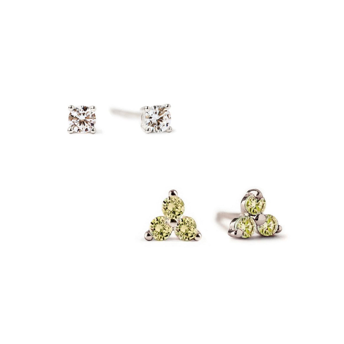 Sterling Silver Birthstone Studs Set Peridot