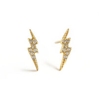 Tiny Gold Lightning Bolt Pave Stud Earrings