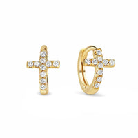 Tiny Cross Huggie Earrings