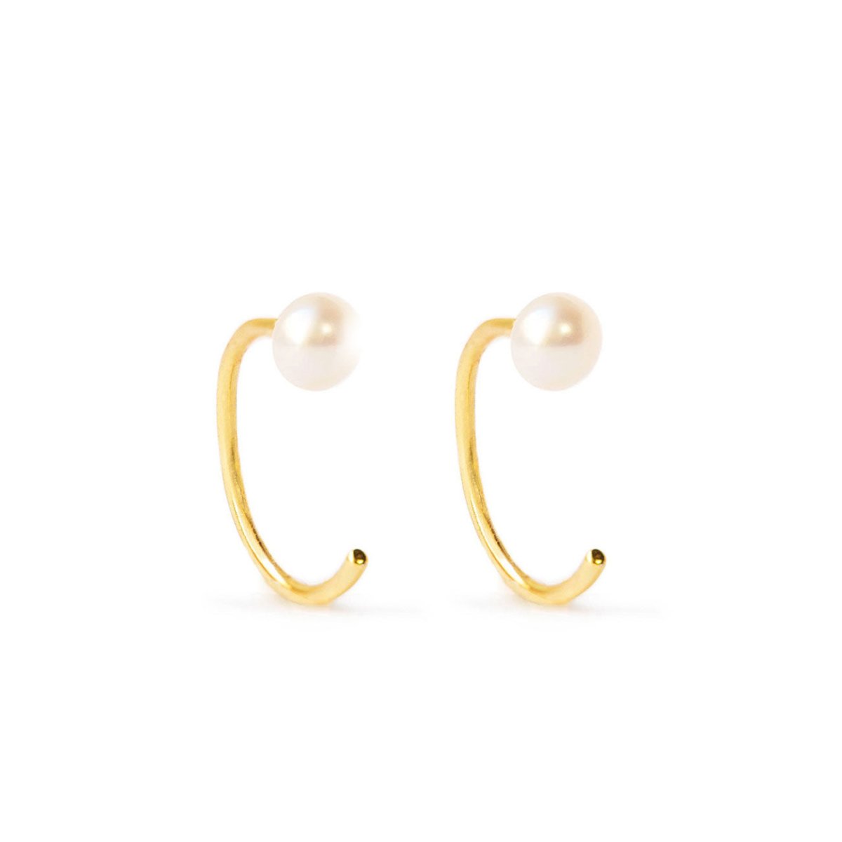 Tiny Gold Pearl Huggie Earrings 