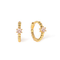 Gold Vermeil Gemstone Bead Huggies Pink CZ Crystal 