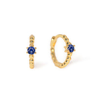 Gold Vermeil Gemstone Bead Huggies Blue Sapphire CZ Crystal 