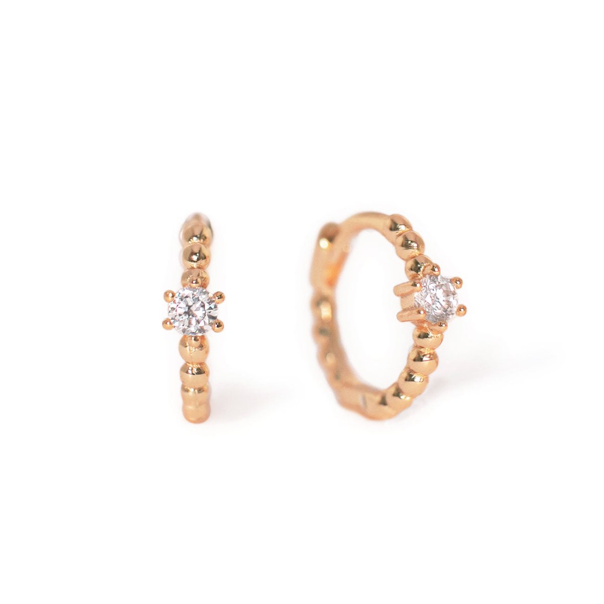 Rose Gold Pave Bead Huggie Earrings CZ Crystal 