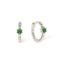 Sterling Silver Gemstone Bead Huggies Emerald CZ Crystal 