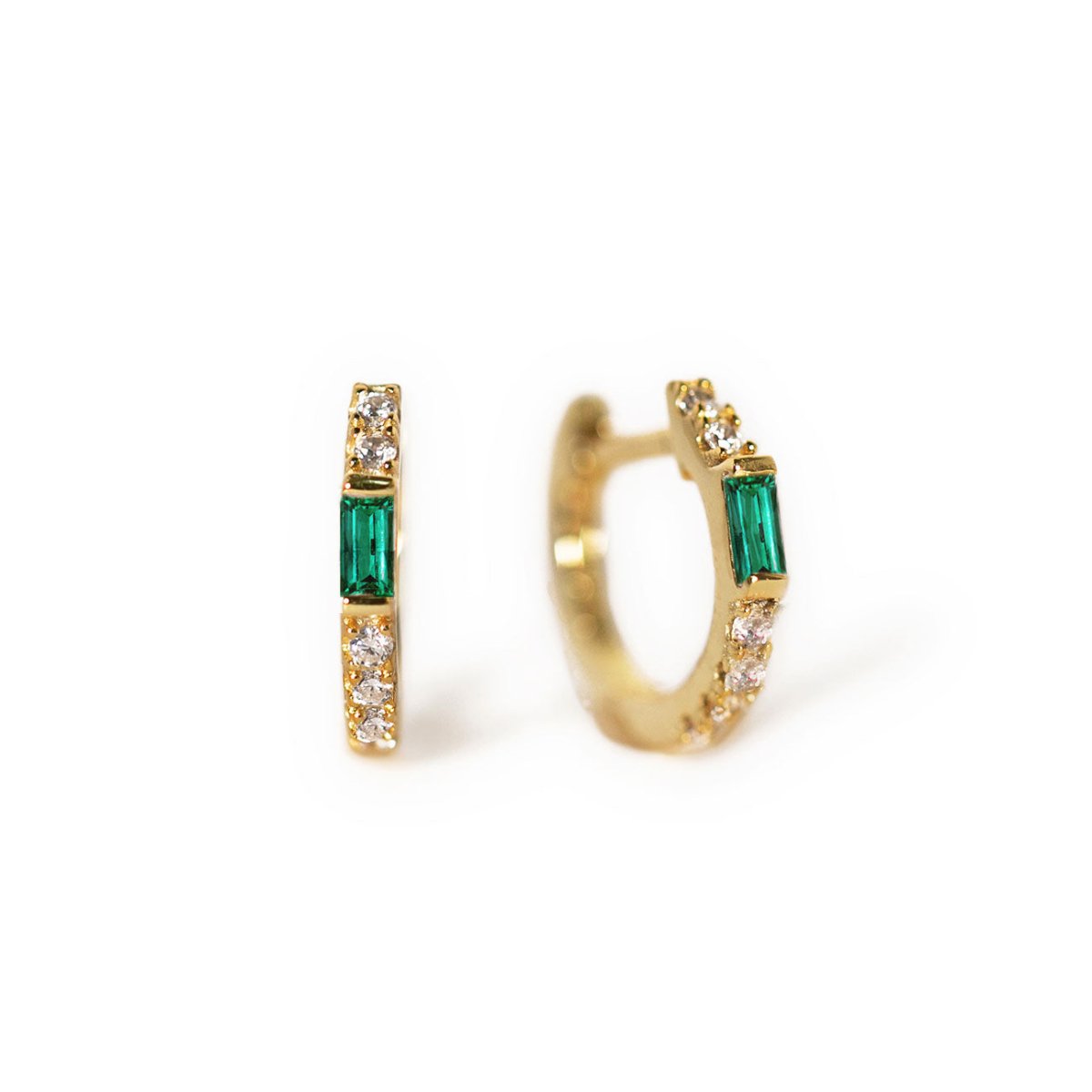 Gold Vermeil Gemstone Baguette Huggie Earrings Emerald