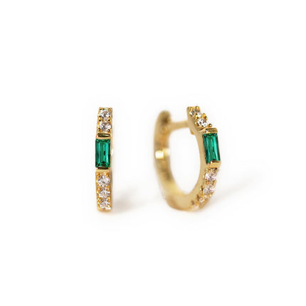 Gemstone Baguette Huggie Earrings Emerald