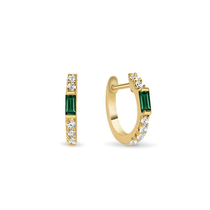 Gemstone Baguette Huggie Earrings Emerald