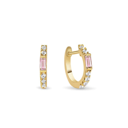 Gemstone Baguette Huggie Earrings Pink