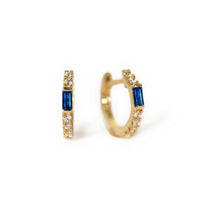 Gold Vermeil Gemstone Baguette Huggie Earrings Blue Sapphire