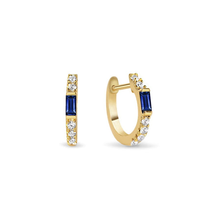 Gemstone Baguette Huggie Earrings Blue Sapphire